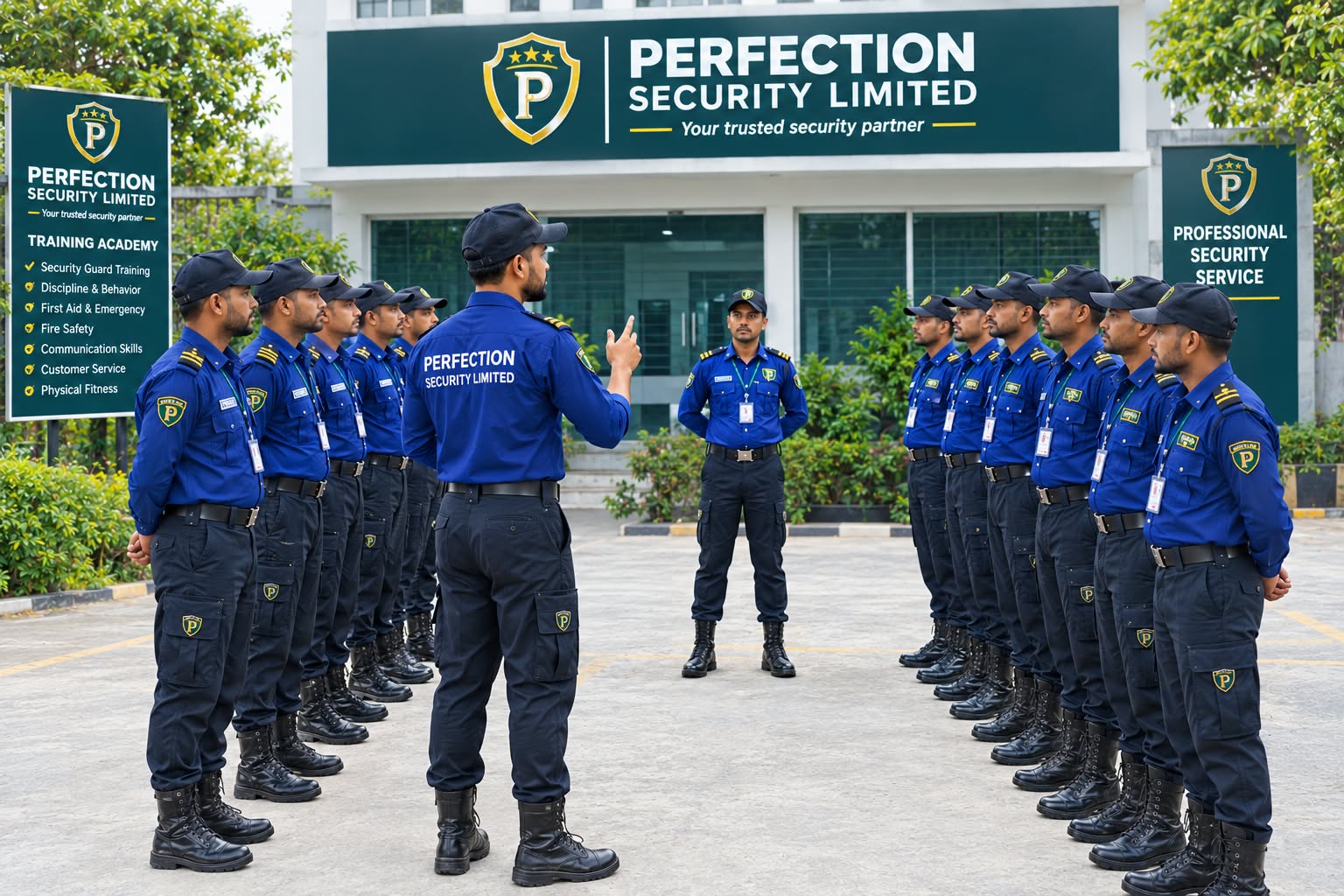 Security personnel receiving an outdoor briefing